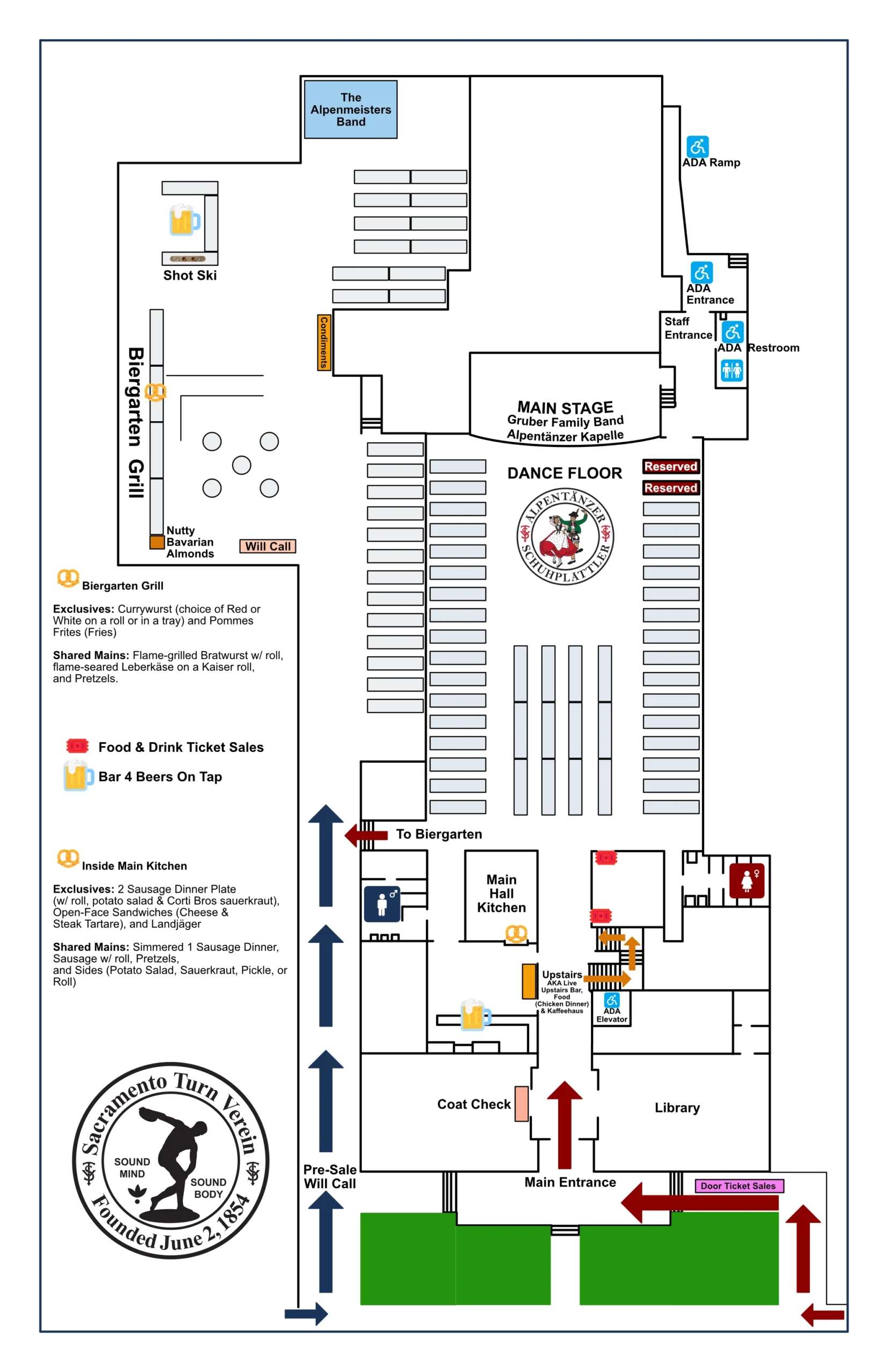 Sacramento Turn Verein Ground Floor and Biergarten Map